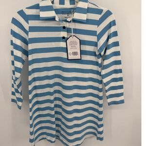 Duffield Lane NWT Girls Size 12 Petra Polo Dress Blue Stripe Heart Elbow Patches